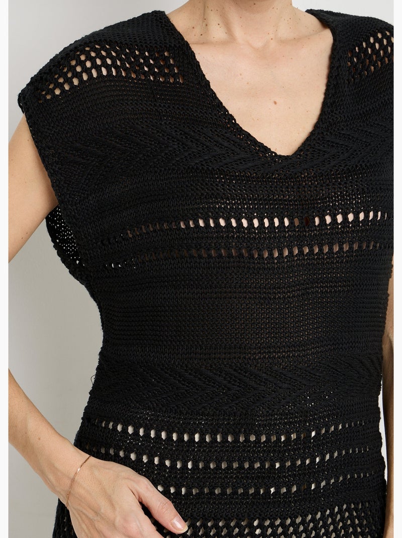 Pull manches courtes grosse maille - Afibel Noir - Kiabi