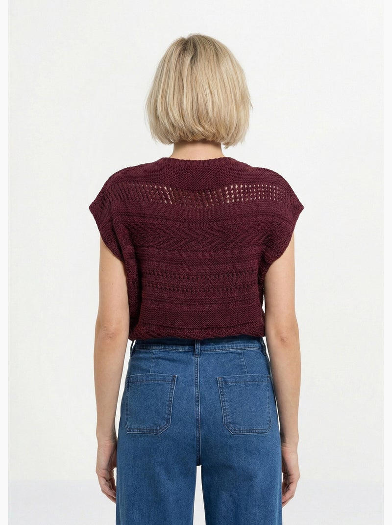 Pull manches courtes grosse maille - Afibel Violet figue - Kiabi