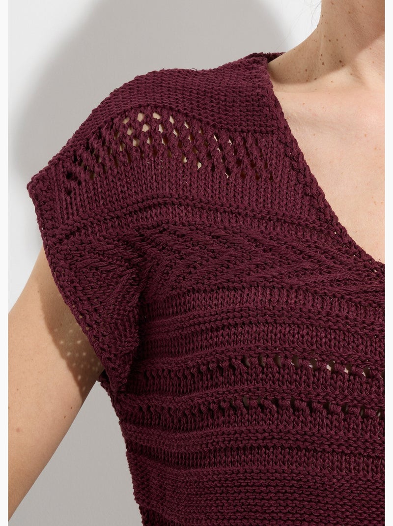 Pull manches courtes grosse maille - Afibel Violet figue - Kiabi