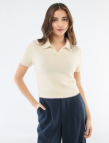 Pull manches courtes maille poilue
