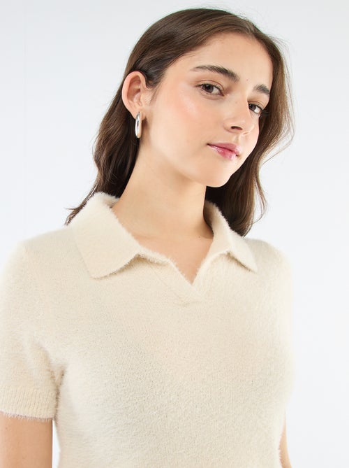 Pull manches courtes maille poilue - Kiabi