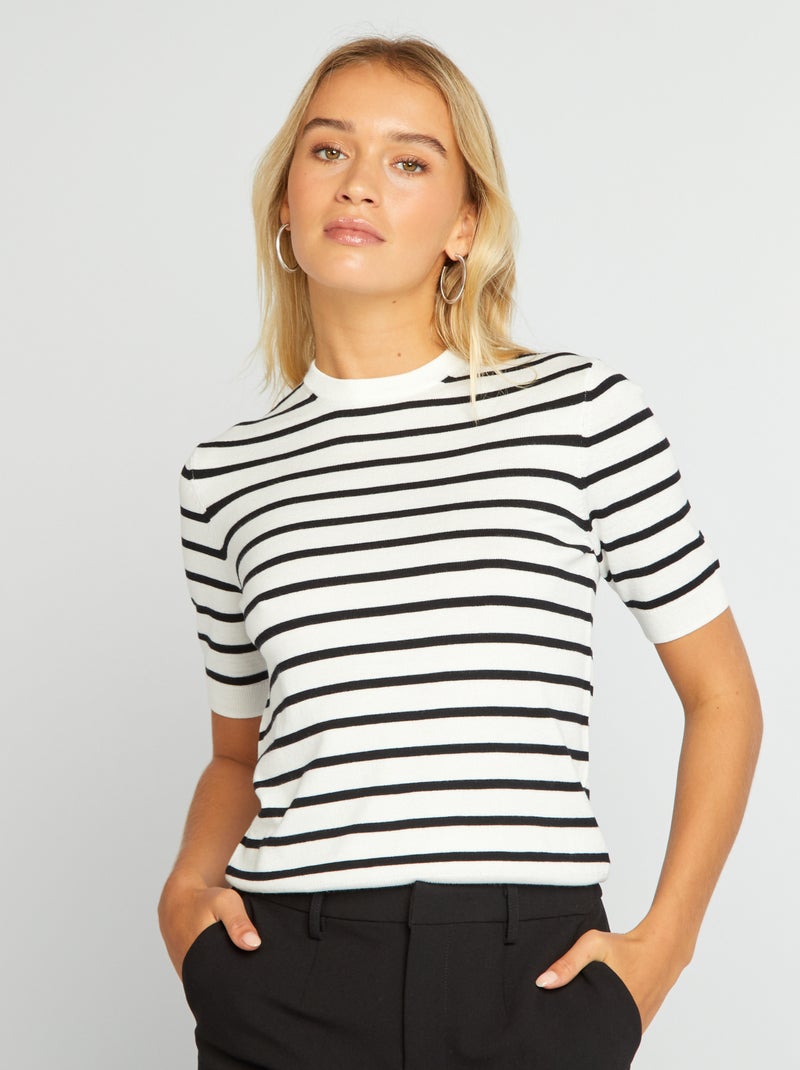 Pull manches courtes Marinière - Kiabi