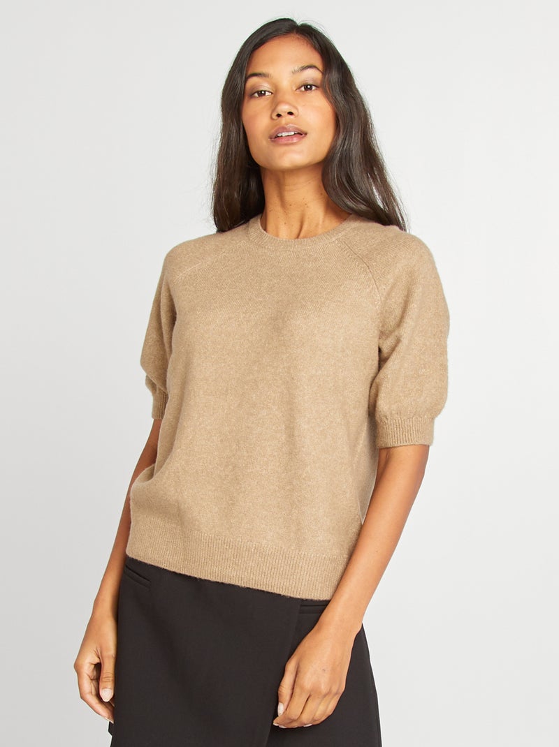 Pull manches courtes Marron - Kiabi