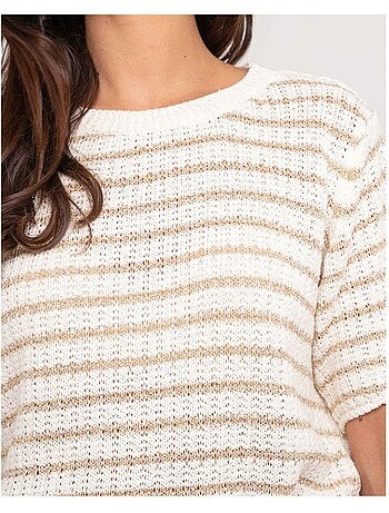 Pull manches courtes rayures lurex KIZAIA