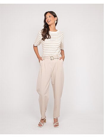 Pull manches courtes rayures lurex KIZAIA