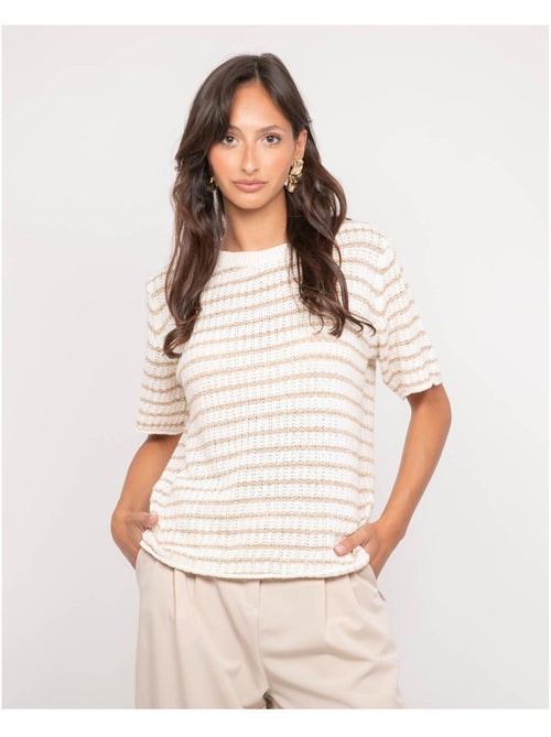 Pull manches courtes rayures lurex KIZAIA - Kiabi
