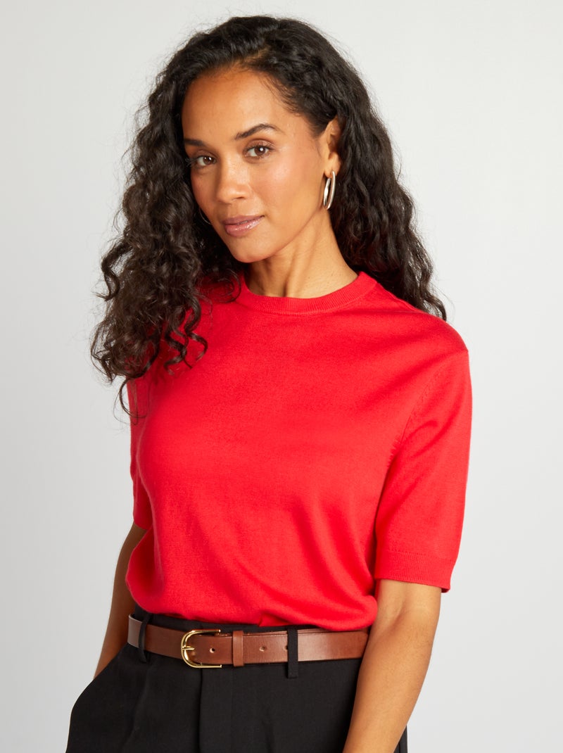 Pull manches courtes rouge - Kiabi