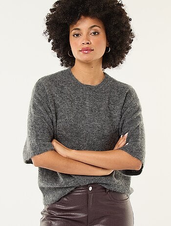 Miss Selfridge - Gilet en maille au crochet à manches courtes bouffantes - Rouge
