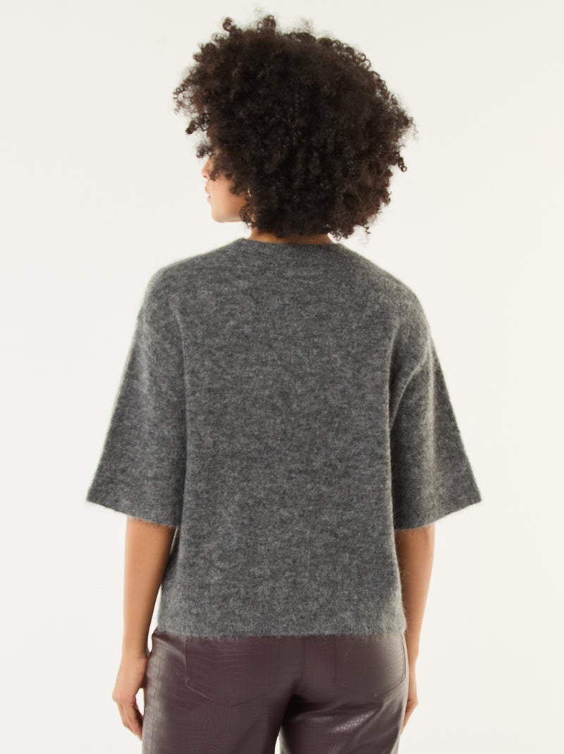 Pull manches courtes uni en mohair Gris - Kiabi