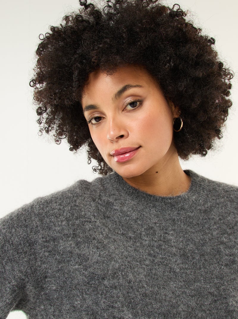 Pull manches courtes uni en mohair Gris - Kiabi