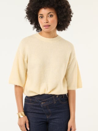 Pull manches courtes uni en mohair