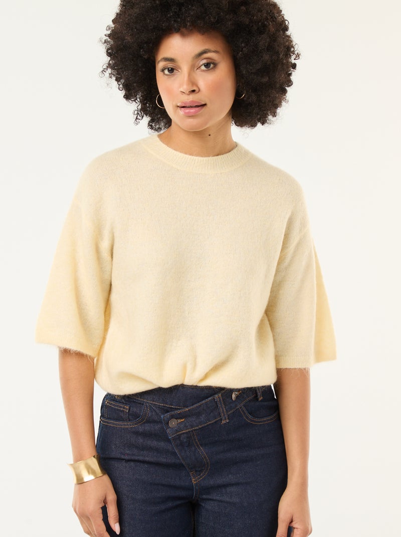 Pull manches courtes uni en mohair