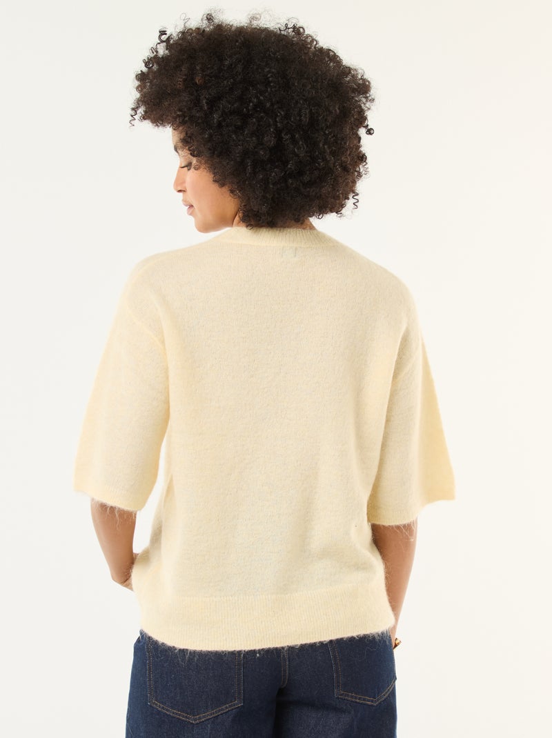 Pull manches courtes uni en mohair Jaune - Kiabi