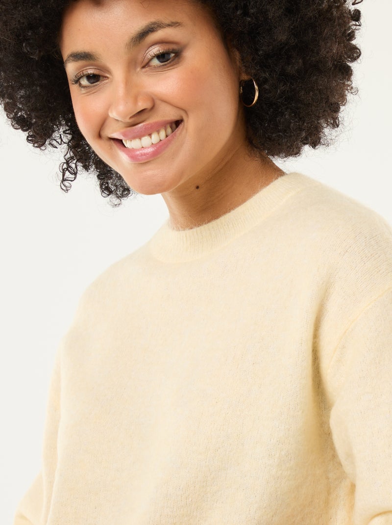 Pull manches courtes uni en mohair Jaune - Kiabi