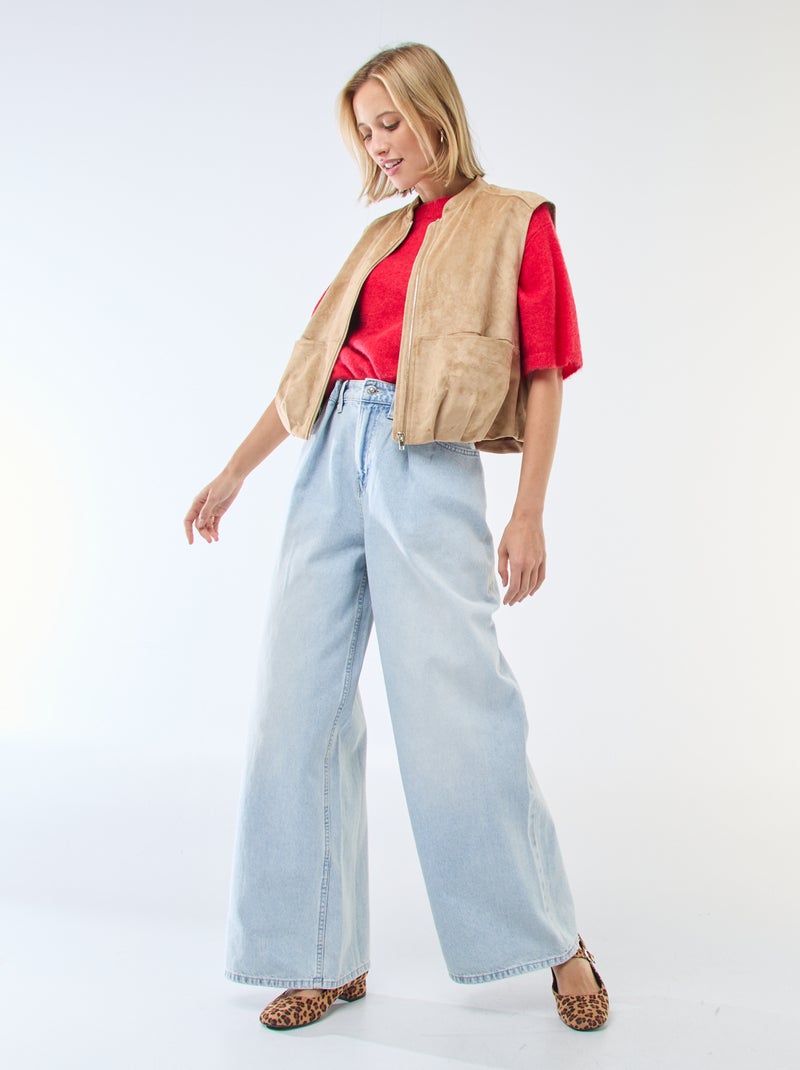 Pull manches courtes uni en mohair Rouge - Kiabi