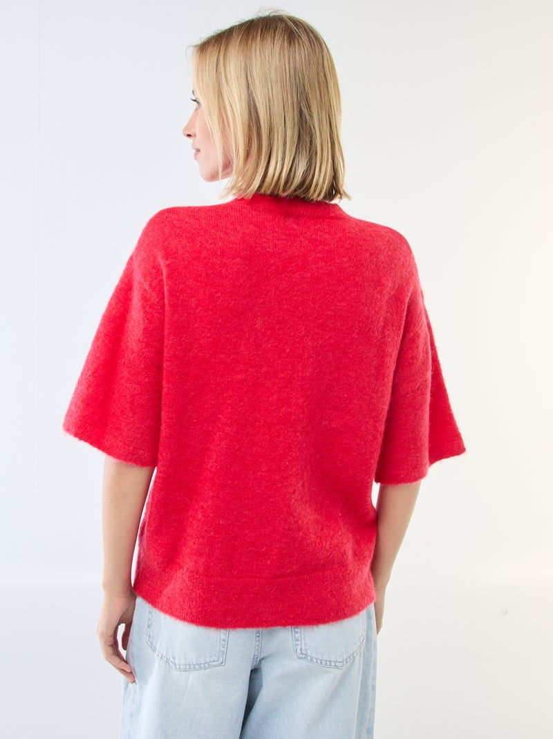 Pull manches courtes uni en mohair Rouge - Kiabi