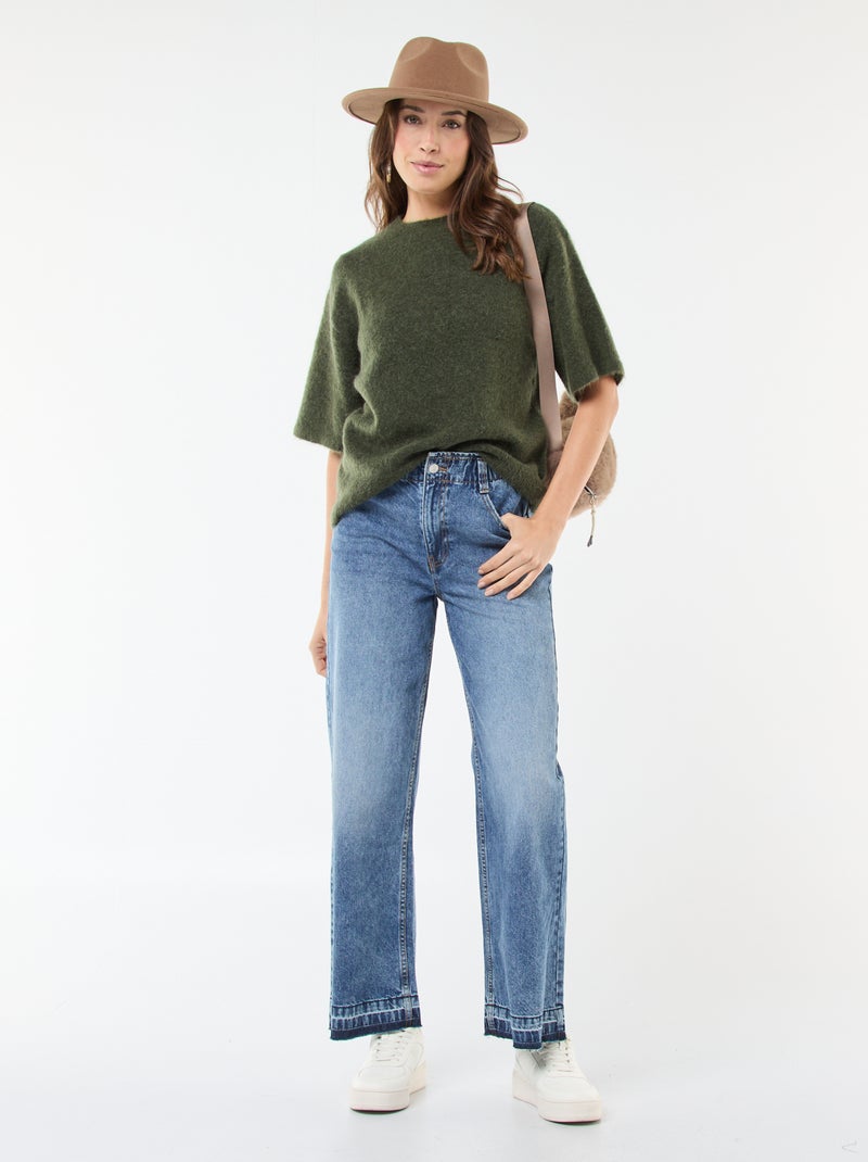 Pull manches courtes uni en mohair Vert - Kiabi