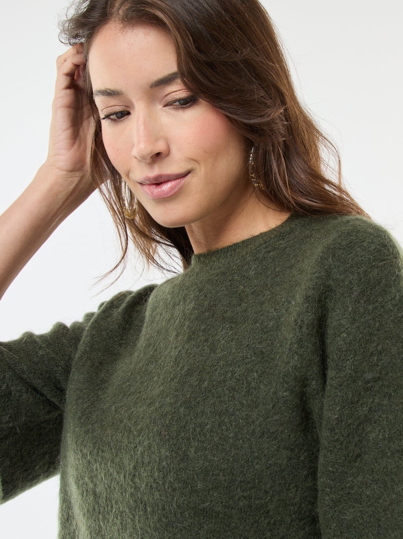 Pull manches courtes uni en mohair Vert - Kiabi