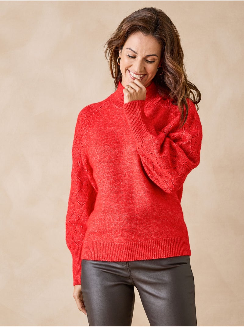 Pull manches fantaisie col montant - DAXON Rouge - Kiabi