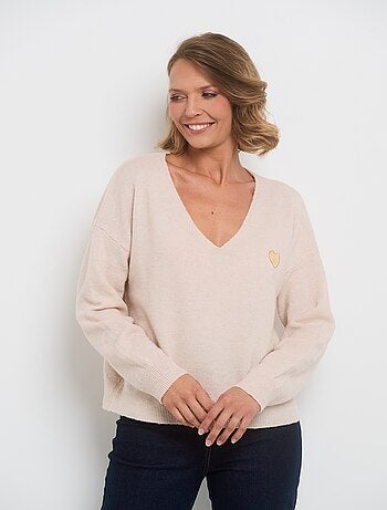 Pull manches longues broderie c¿ur