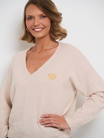 Pull manches longues broderie c¿ur