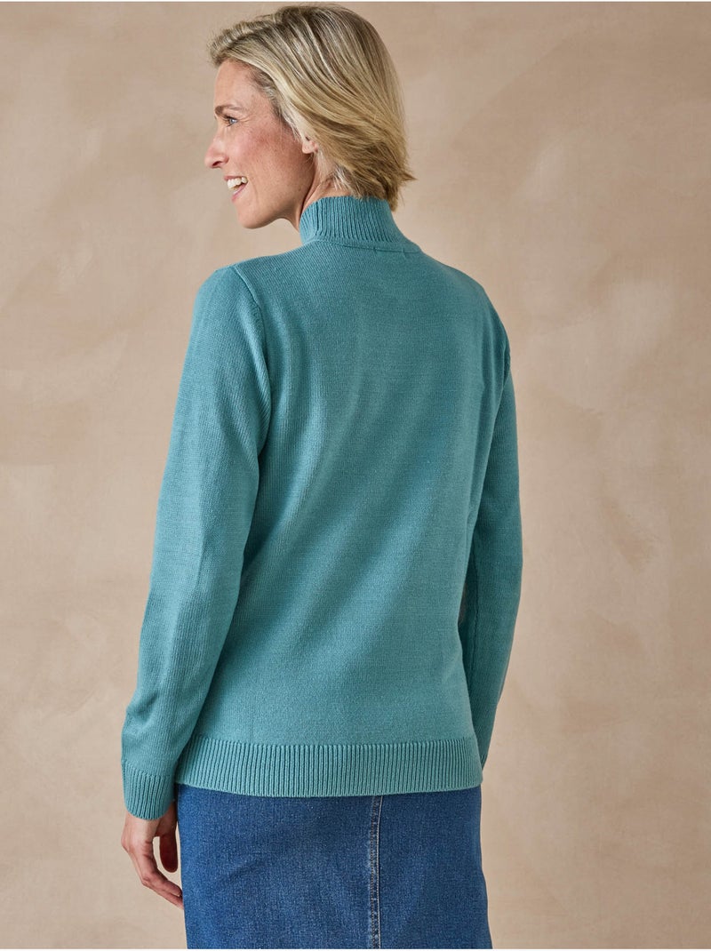 Pull manches longues col montant - DAXON Bleu céladon - Kiabi