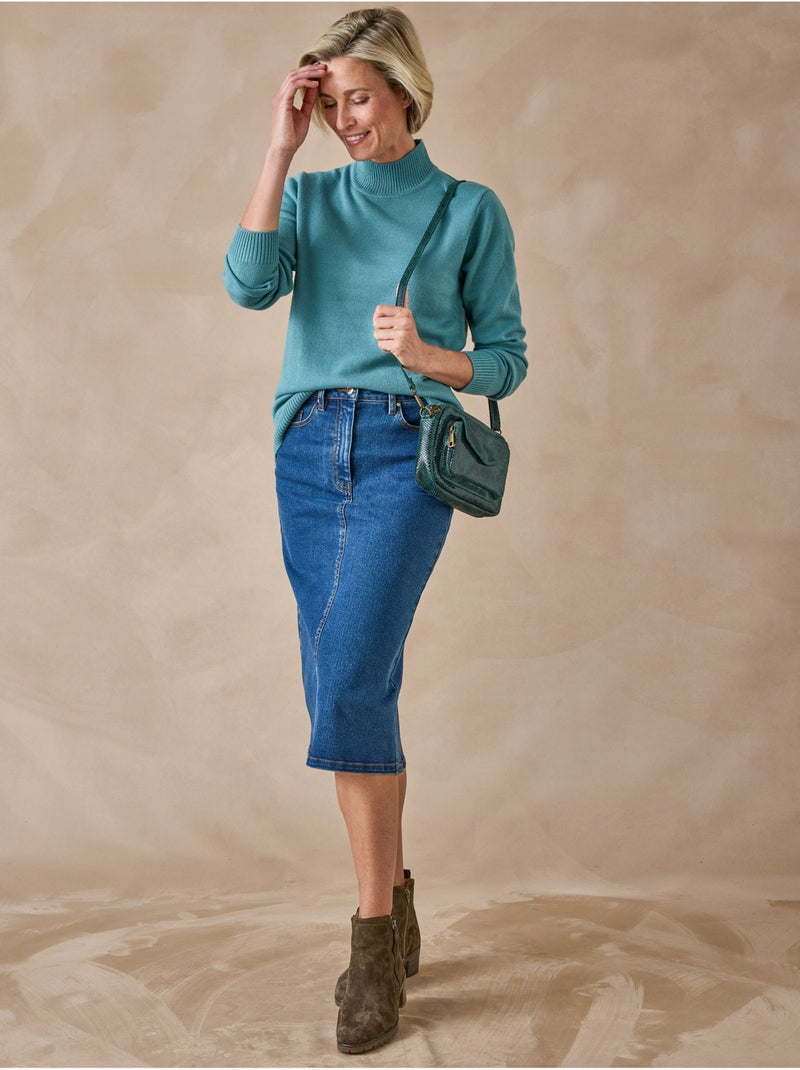 Pull manches longues col montant - DAXON Bleu céladon - Kiabi