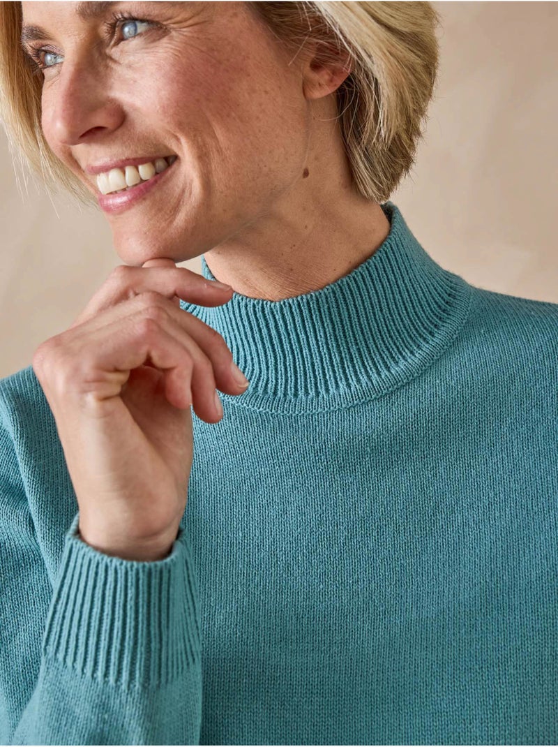 Pull manches longues col montant - DAXON Bleu céladon - Kiabi