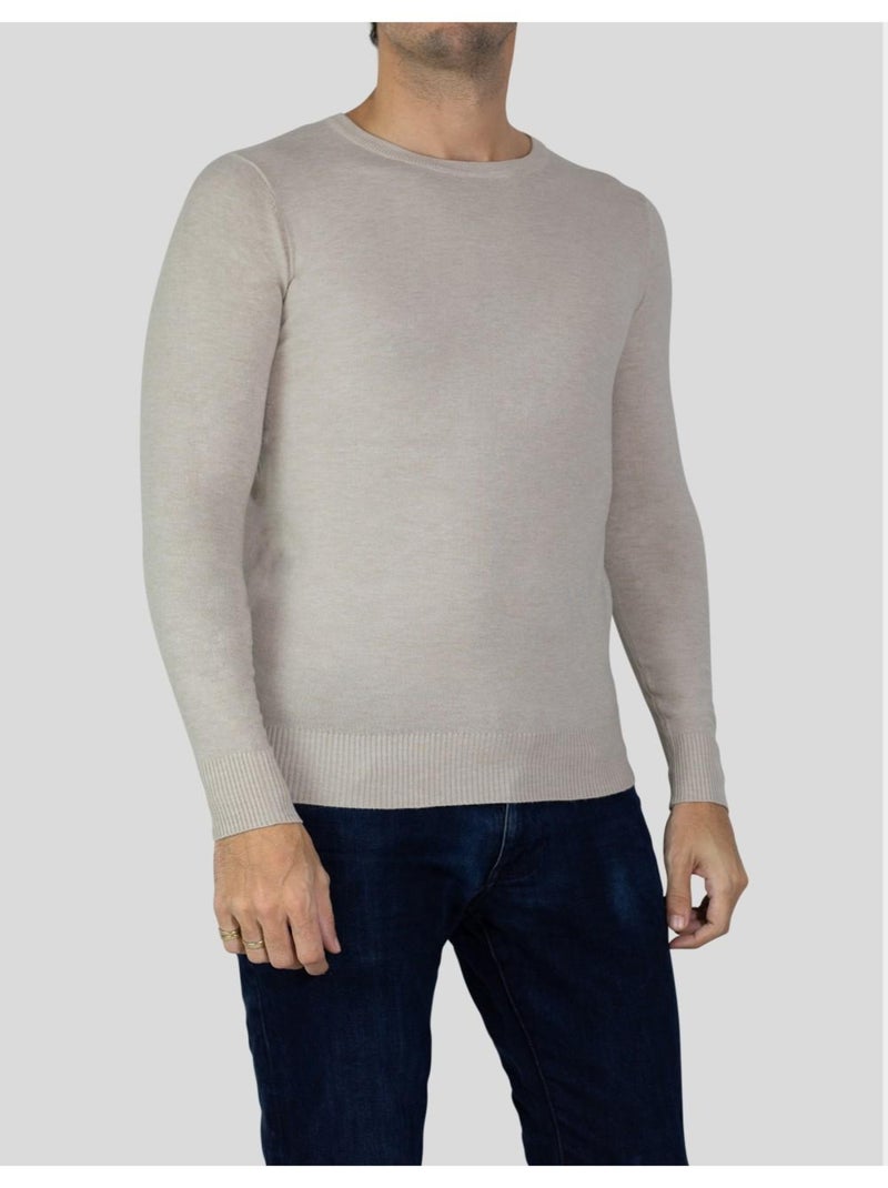 Pull manches longues col rond Kebello Beige - Kiabi