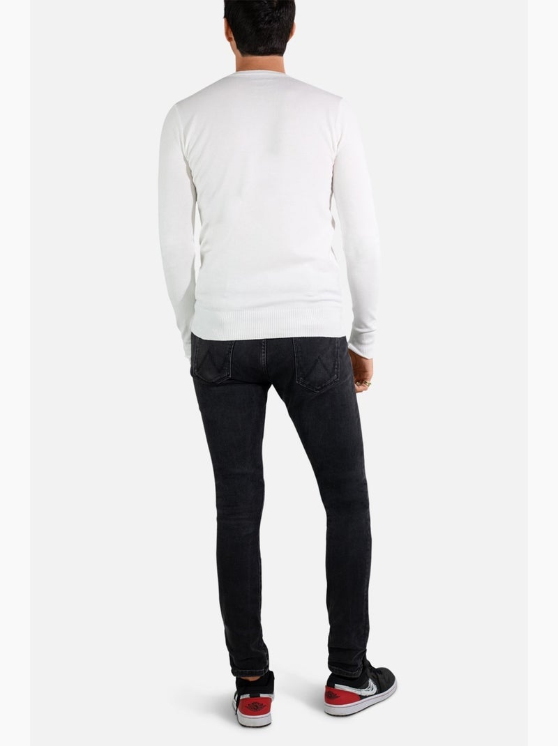 Pull manches longues col rond Kebello Blanc - Kiabi