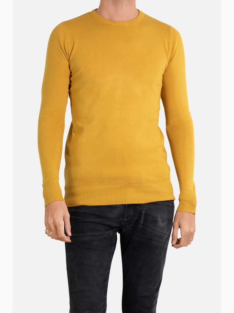 Pull manches longues col rond Kebello Jaune - Kiabi