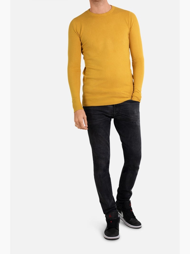 Pull manches longues col rond Kebello Jaune - Kiabi