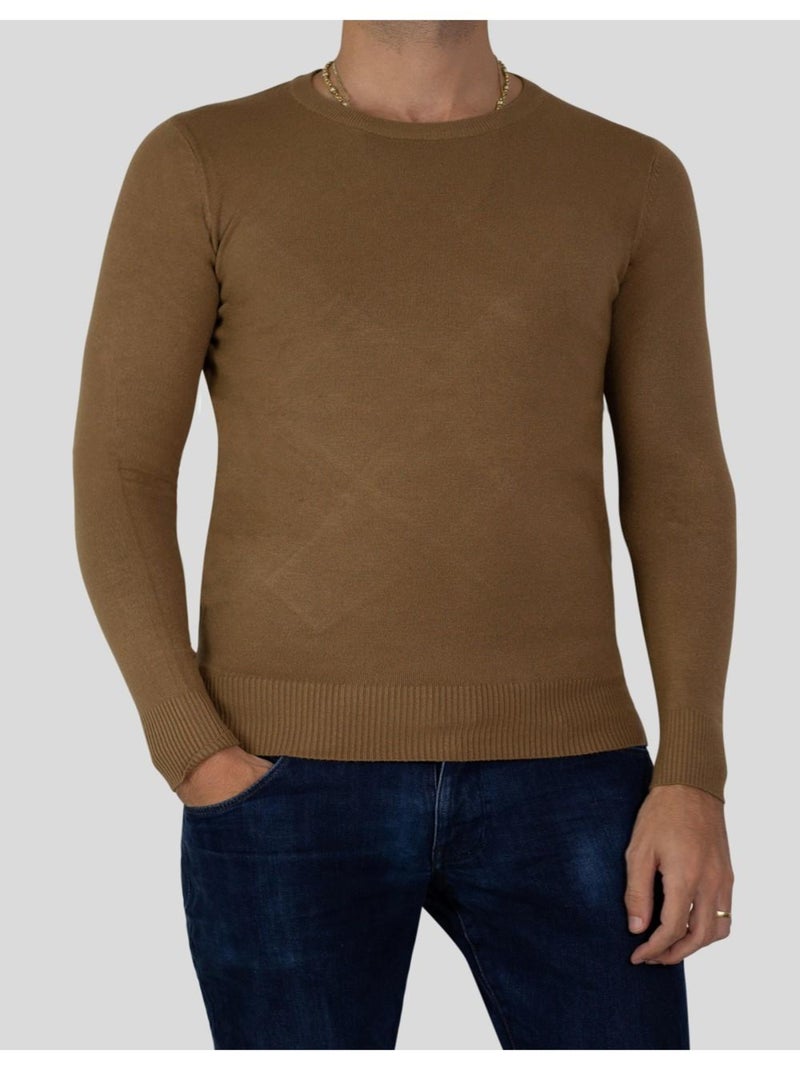 Pull manches longues col rond Kebello Marron - Kiabi