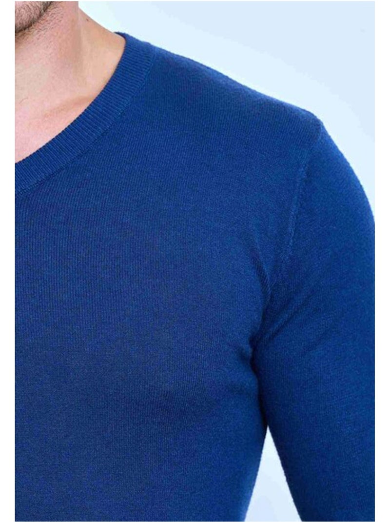 Pull manches longues col V Kebello Bleu - Kiabi