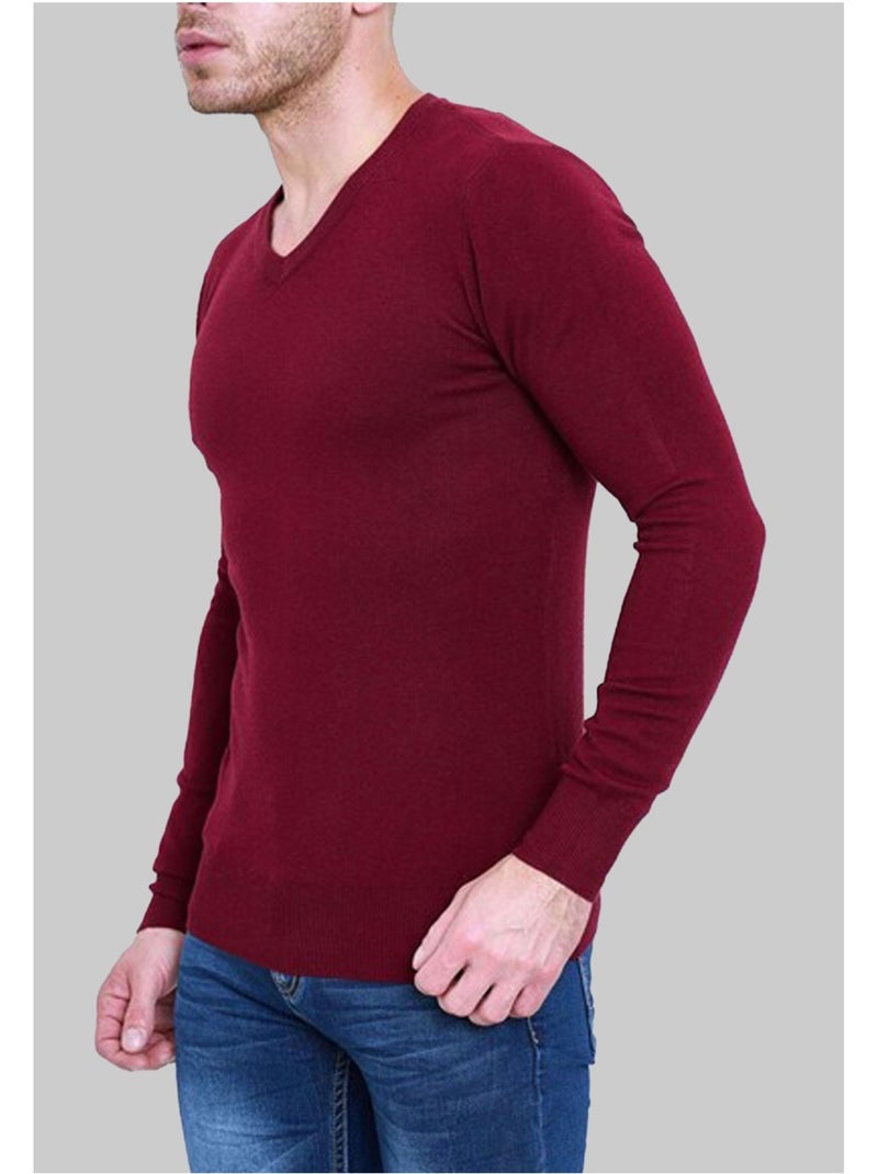 Pull manches longues col V Kebello Bordeaux - Kiabi