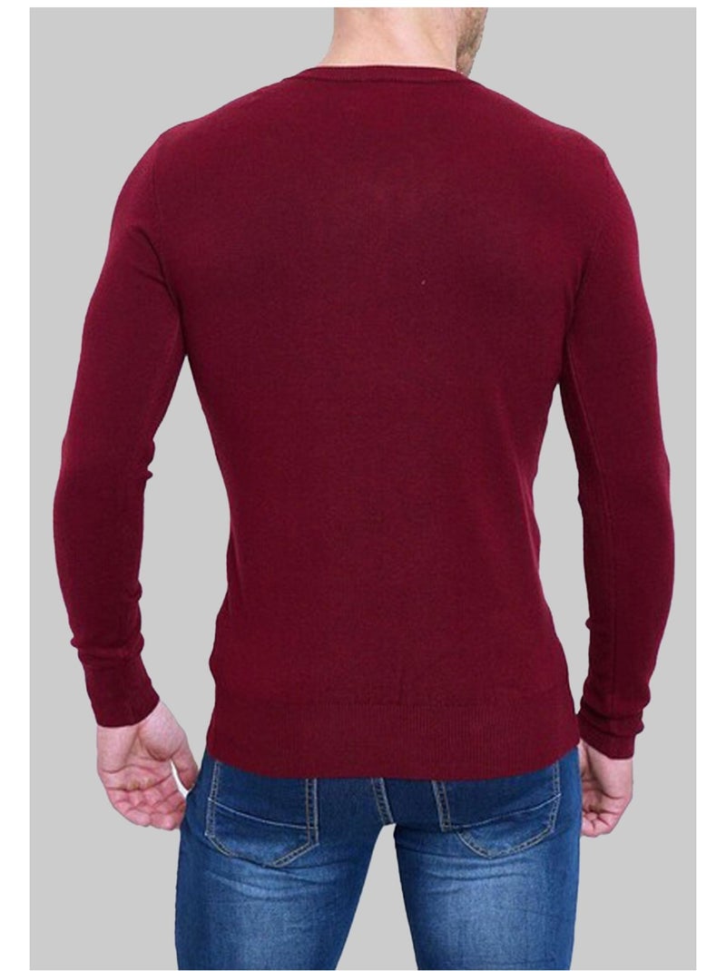 Pull manches longues col V Kebello Bordeaux - Kiabi