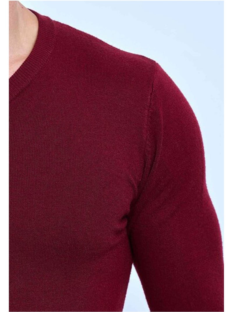 Pull manches longues col V Kebello Bordeaux - Kiabi