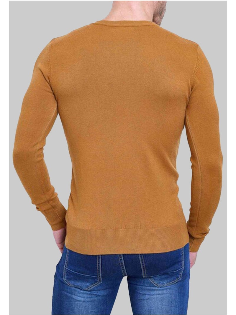 Pull manches longues col V Kebello Marron - Kiabi