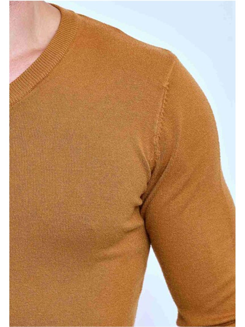 Pull manches longues col V Kebello Marron - Kiabi