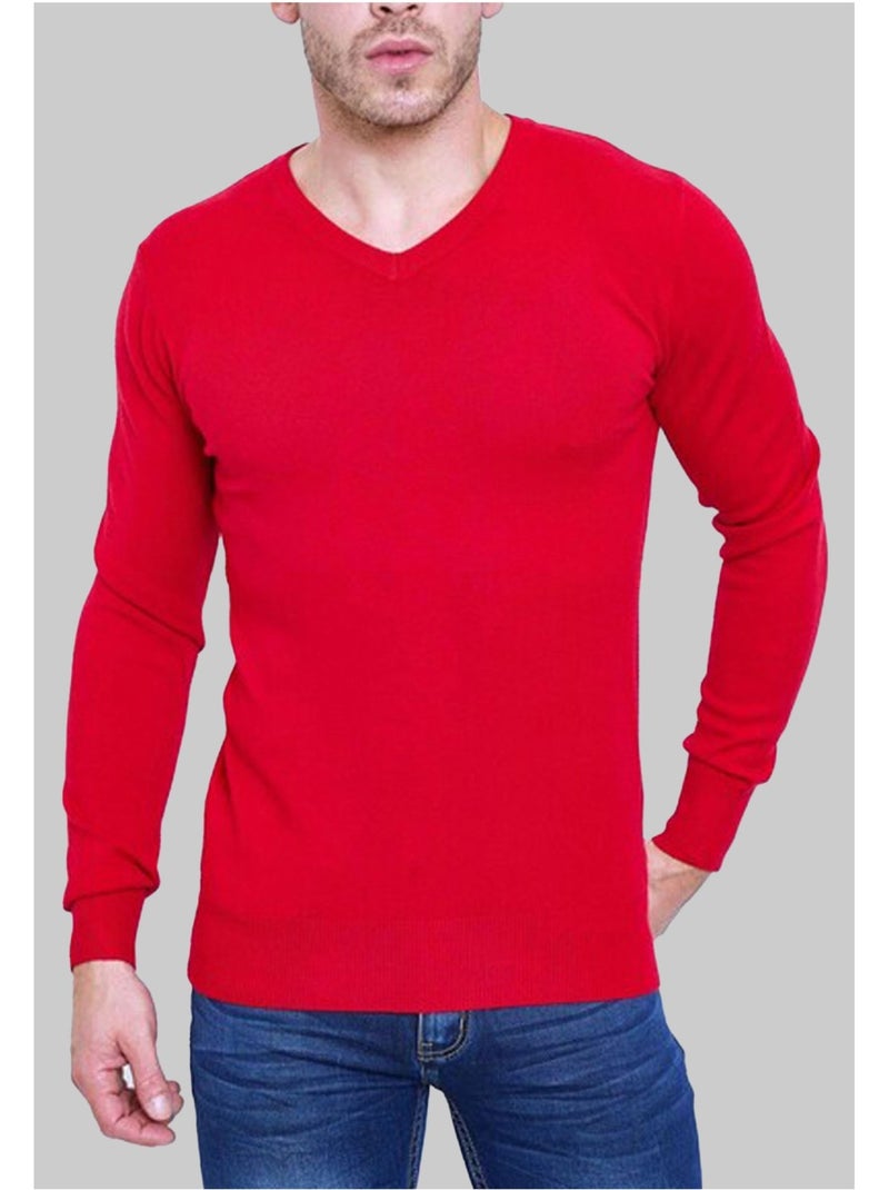 Pull manches longues col V Kebello Rouge - Kiabi