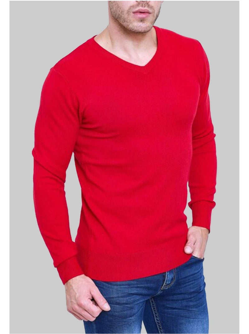 Pull manches longues col V Kebello Rouge - Kiabi