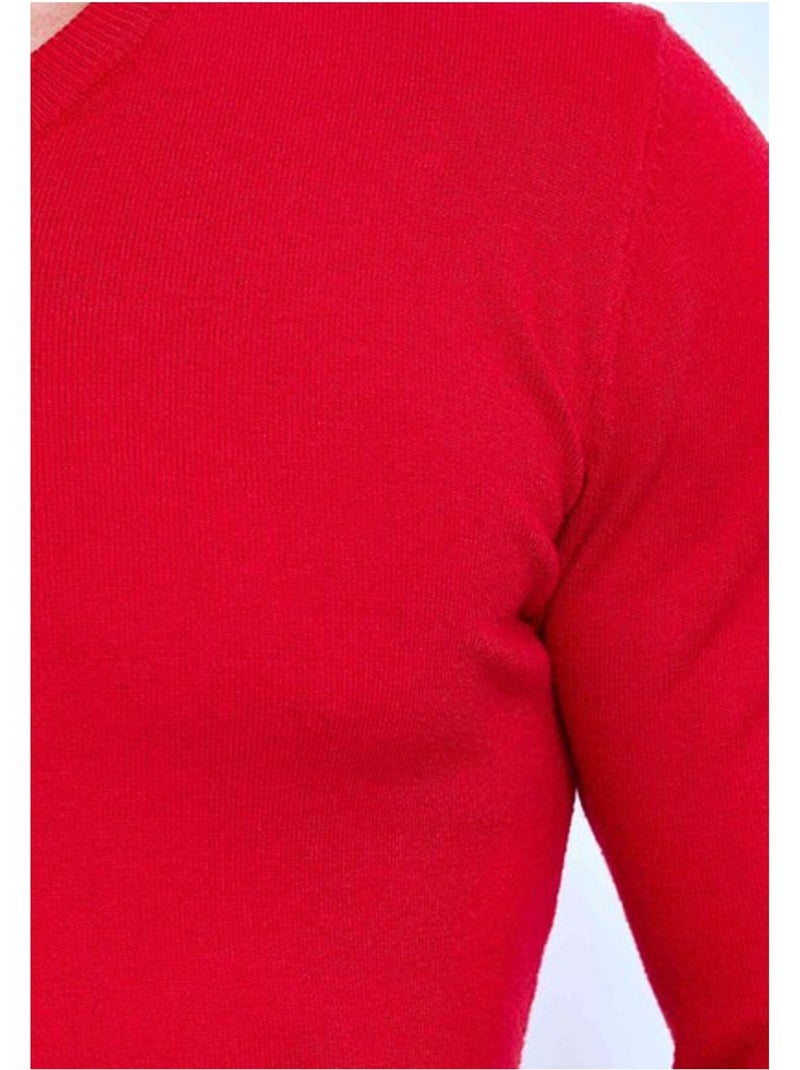 Pull manches longues col V Kebello Rouge - Kiabi