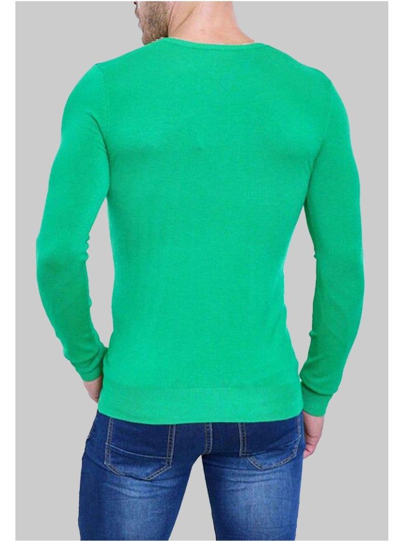 Pull manches longues col V Kebello Vert - Kiabi