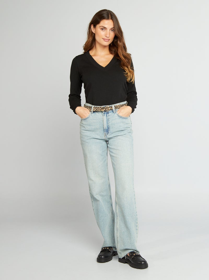 Pull manches longues col V noir - Kiabi