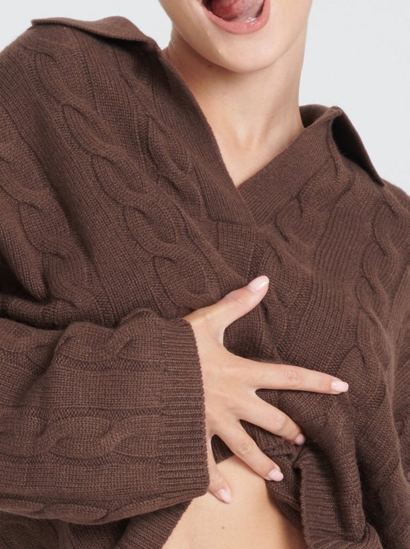 Pull manches longues femme 100% cachemire 6 fils - ZAYA 5 Marron - Kiabi