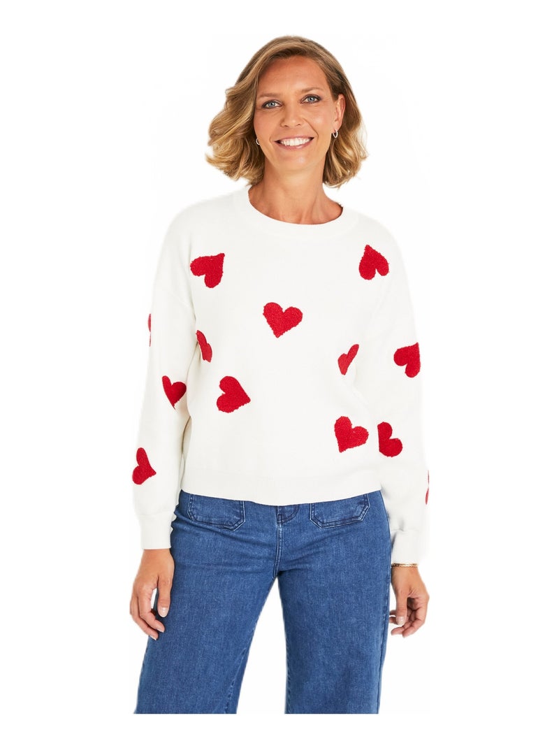 Pull manches longues gros c¿urs rouges Multicolore - Kiabi