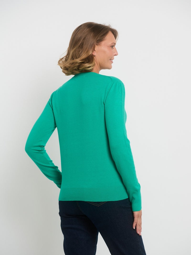 Pull manches longues maille fine jauge - AFIBEL Vert - Kiabi