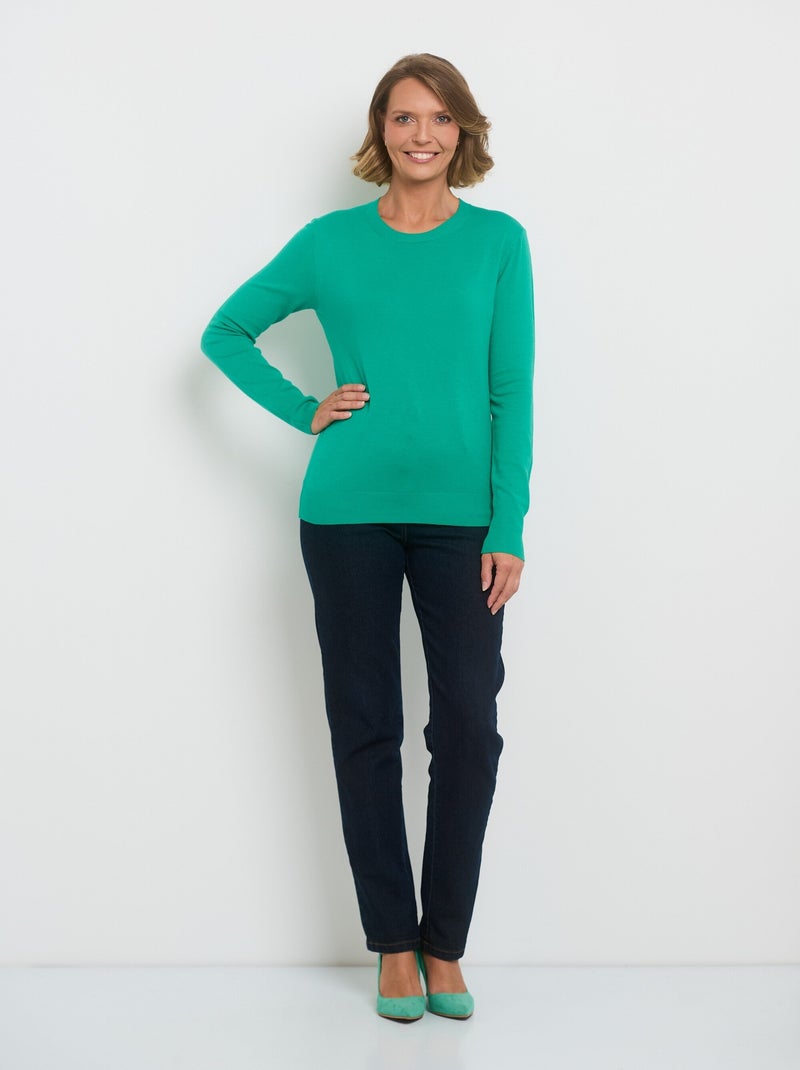 Pull manches longues maille fine jauge - AFIBEL Vert - Kiabi