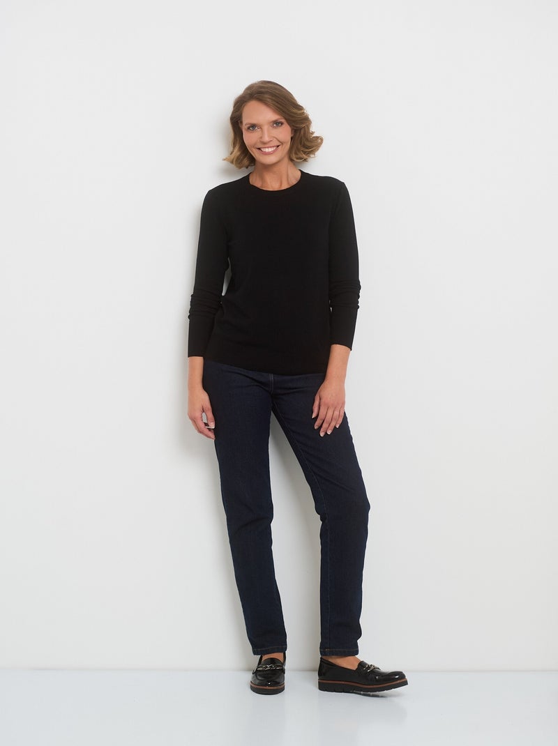 Pull manches longues maille fine jauge Noir - Kiabi