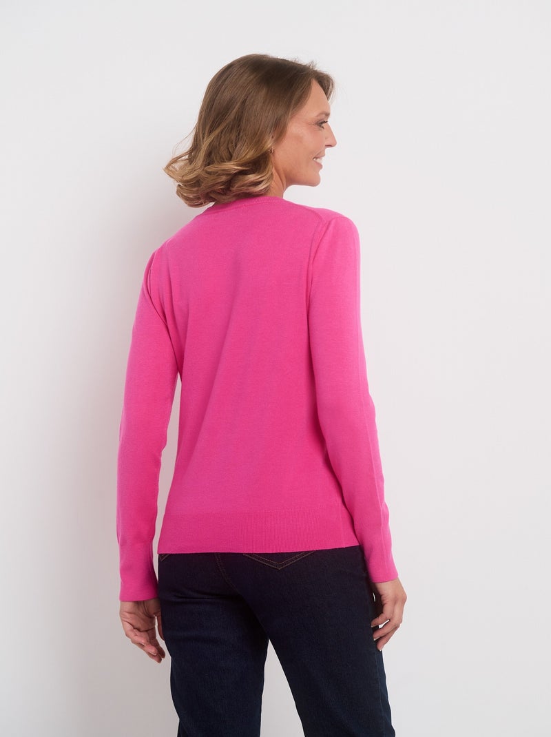 Pull manches longues maille fine jauge Rose fushia - Kiabi